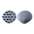 Premium shell-shaped silicone scalp massage brush in muted blue for hair washing - 151-Shell / Gray