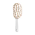 Beige and white minimalist long-handle scalp massage hairbrush with hollow design - White