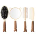 Four-piece cute cartoon bear hairbrush and mirror grooming set in chocolate brown color - Mouse / Four-Piece Set / Coffee