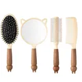 Professional 4-piece cute cartoon hair brush and mirror set in chocolate brown finish - Rabbit / Four-Piece Set / Coffee