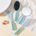 Cute 4-piece light blue cartoon bear hair brush and mirror grooming set for women - Mouse / Four-Piece Set / Blue