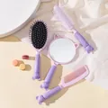Cute 4-piece purple cartoon hair brush and mirror set with bear handles for girls - Mouse / Four-Piece Set / Purple