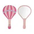 Simpatico specchio a mano a forma di mongolfiera rosa con design a coniglio e fiori. - Motivo a coniglio / Rosa
