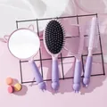 Adorable 4-piece purple cartoon hair brush and handheld mirror set with cat ears - Rabbit / Four-Piece Set / Purple