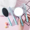 4-piece cute blue cartoon cat head hairbrush and mirror set with paddle and round combs - Rabbit / Four-Piece Set / Blue