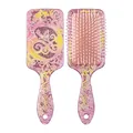 Glittery floral square paddle air cushion hairbrush for scalp massage and styling hair - Pink