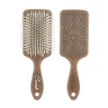 Professional square cushion hair brush with totem print in brown for scalp massage and styling - With Hole / OPP Bag / Brown