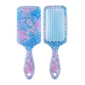 Sparkling glittery blue and purple gradient paddle hairbrush with butterfly moon patterns - Blue