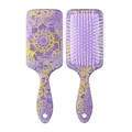 Glittery purple square air cushion hairbrush with intricate gold floral mandala print - Purple