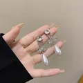 Elegant S925 silver bowknot earrings with micro-inlaid crystals and waterdrop pearls - Bowknot Teardrop Pearl Style (A653) / Silver