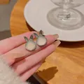 Elegant rabbit-shaped stud earrings featuring a milky white inlay and S925 silver needles. - Silver Rabbit Style (E5904 Silver)