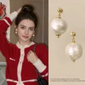 Elegant creamy white cotton pearl drop earrings with a vintage gold finish for women - Vintage Cotton Pearl Style (A1279)