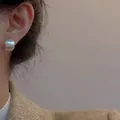 Elegant minimalist iridescent pearl stud earrings with 925 silver needle for women - Iridescent Cylindrical Arc Studs (A1326) / Silver