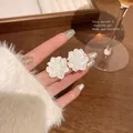 Elegant white flower stud earrings with S925 silver needles for a sophisticated look - Three-Dimensional Petal Style (A1421)