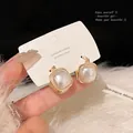 Elegant square pearl earrings with 925 silver post in a refined golden frame finish - Square Pearl Style (A1578)