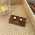 Elegant 10mm white pearl stud earrings with 925 silver needle, vintage design - Pearl Stud Earrings / 10mm / Silver 10mm Pearl Style (A1151银10mm)