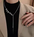 Minimalist silver titanium steel "PEACE" letter long sweater necklace for women - Letter Splicing Style (X814 Silver)