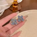 Elegant light blue crushed crystal flower stud earrings with S925 silver needle - Blue Spar Flower Style (A1213) / Blue