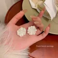 Elegant white flower earrings with a pearl-like finish on S925 silver needles for women. - White 3D Flower Style (A1421) / White