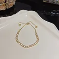 Gold plated adjustable zircon tennis bracelet with sparkling square cut stones for women. - Square Cut Gold Style (S175 Gold) / Gold