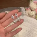 Elegant teardrop CZ pearl drop earrings with 925 silver needle for fashion women - Rhinestone Teardrop Pearl Drop Earring / Silver (A1411银)