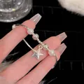 Elegant silver star and pearl bracelet for women, SKU detail view showing shiny finish. - Star Artificial Pearl Beaded Style (S477 Silver) / Silver