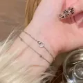 Sparkling silver zircon double-layer adjustable bracelet for women worn on the wrist - Double Layer Fine Bead Round Pendant Style (S690 Silver) / Silver