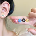 Cute cartoon stud earrings set with big eyes in heart flower star and cloud shapes - Big Eye Cartoon Multicolor Set (A1605 Multicolor) / Colorful