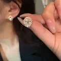 Sparkling 925 silver needle flower cluster earrings with elegant oval zirconia stones - Sunflower Rhinestone Style (A579) / Gold