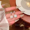 Elegant S925 silver needle earrings with sparkling zircon and iridescent pearl drops - Rhinestone Artificial Pearl Drop Style (E4740)