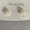 Elegant S925 silver needle stud earrings featuring white pearlescent rose flower cluster. - White Rose Cluster Style (E4848)