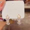 Elegant 925 silver needle geometric earrings with opal-like stones and crystals - Geometric Rhinestone Style (E4223) / One Pair / Gold
