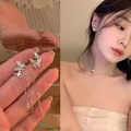Elegant zircon butterfly tassel drop earrings with 925 silver needle for women - Butterfly Long Tassel Style (A512银)