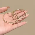 Elegant double-layered large gold hoop earrings for women, minimalist fashion circle design - Double Layer Slim Hoop (A1634) / Gold