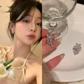 Elegant sparkling silver zirconia flower cluster stud earrings for women Korean style - Marquise Flower Cluster Style (A1684 Silver)