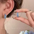 Elegant blue zircon refined small hoop earrings with polished silver finish for women - Blue Rhinestone Small Hoop Style (A1500银)
