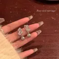 Elegant zirconia butterfly stud earrings with pearl drop on 925 silver needle jewelry - Butterfly Grey Artificial Pearl Style (A1640灰)