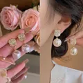 Elegant 925 silver needle pearl drop earrings with sparkling zircon studs - Zirconia Artificial Pearl Dangle Style (A1413 Gold)
