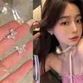 Elegant silver butterfly stud earrings with sparkling cubic zirconia stones for women - Zirconia Butterfly Shape Stud Style (E6109 Silver) / Silver