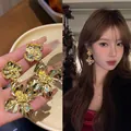 Elegant Korean style gold-tone textured flower drop earrings for fashion jewelry lovers - Hammered Texture Large Flower Style (A1631 Gold) / Gold