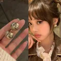 Elegant gold textured dome stud earrings for women, minimalist Korean style jewelry - Hemispherical Wrinkle Texture Style (E4780) / Gold
