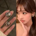 Elegant Korean style textured silver chunky hoop earrings for women fashion accessory - Hemispherical Wrinkle Texture Style (E4780) / Silver