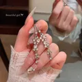 Shining 925 silver needle long tassel earrings with premium crystals for women - Dangling Full Rhinestone Tassel (A2704) / Silver