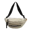 Minimalist off-white sports fanny pack with black embroidered text and adjustable strap - Light Khaki