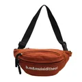 Orange sports waist bag with white letter embroidery and adjustable black strap - Brown