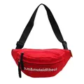 Vibrant red sports waist bag featuring white letter embroidery and a black strap. - Red