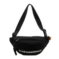 Black canvas crossbody chest bag with white embroidery and adjustable strap for sports - Black