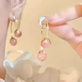 Elegant S925 silver needle earrings with pink beads and gold finish for women - Pink Bead Long Style (A1799) / Gold