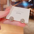 Elegant S925 silver needle stud earrings with sparkling round rhinestone ball design - Full Rhinestone Ball Ear Clip Style (E4339) / Gold