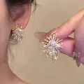 Elegant S925 silver needle rhinestone stud earrings with sparkling flower sunburst design - Fireworks Radial Flower Cluster Style (A2051) / Gold